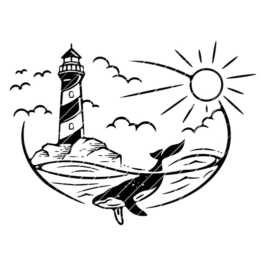 Leuchtturm & Wal SVG | DXF | EPS | PNG | PDF